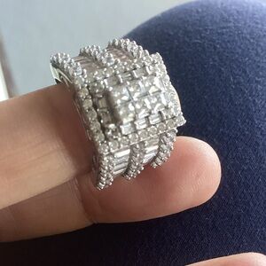 Elegant sterling Silver wide band Cz bling Women's Ring